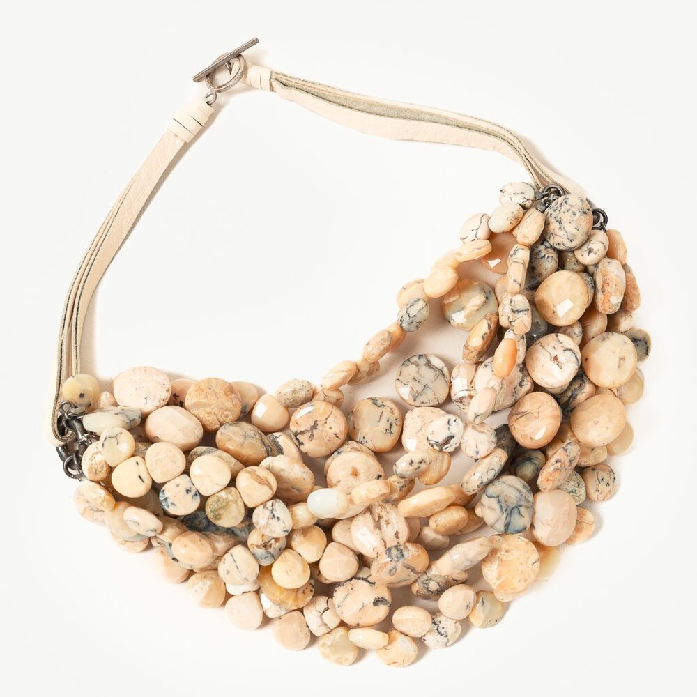 Brunello Cucinelli Blue-Grey Smoky Quartz & Leather Multistrand Necklace